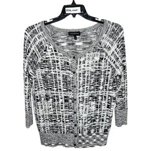 Lane Bryant Sweater Women’s Size 14/16 White Black Button Front Long Sleeve